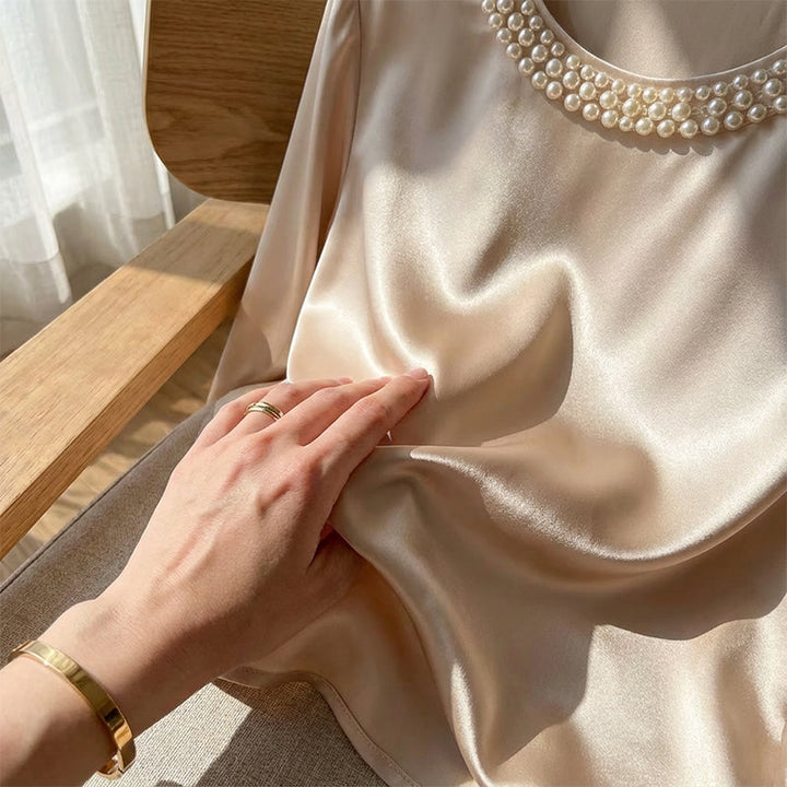 Quitterie - Blusa De Cetim Com Gola De Pérolas