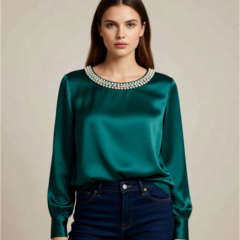 Quitterie - Blusa De Cetim Com Gola De Pérolas