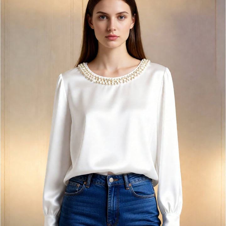 Quitterie - Blusa De Cetim Com Gola De Pérolas