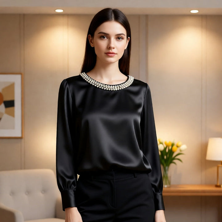Quitterie - Blusa De Cetim Com Gola De Pérolas