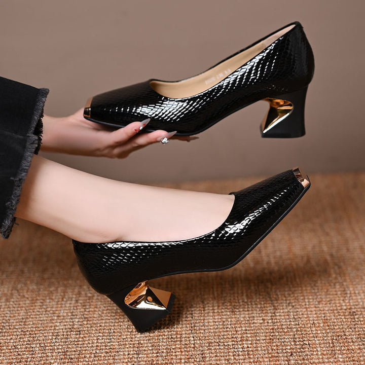 Jeong - Sapatos De Salto Quadrado Com Padrão De Pele De Cobra