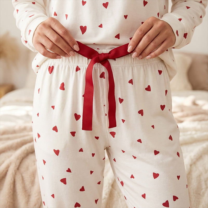 Rugile - Conjunto de Pijama Confortável Com Estampa de Coração