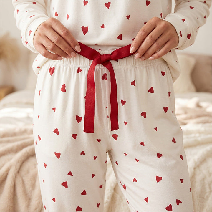 Rugile - Conjunto de Pijama Confortável Com Estampa de Coração