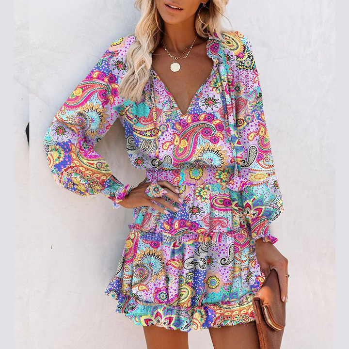 Sissel - Vestido Mini Com Decote Em V e Folhos