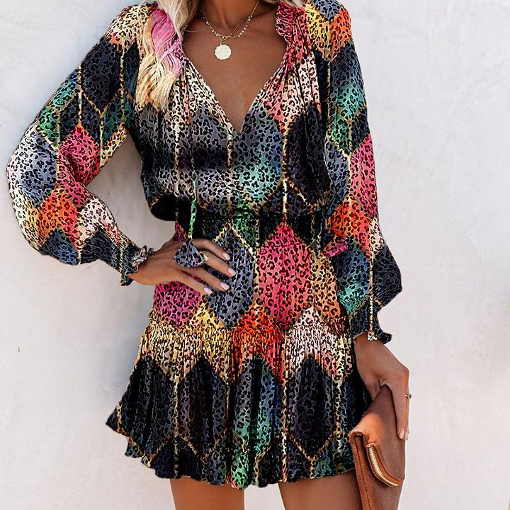 Sissel - Vestido Mini Com Decote Em V e Folhos