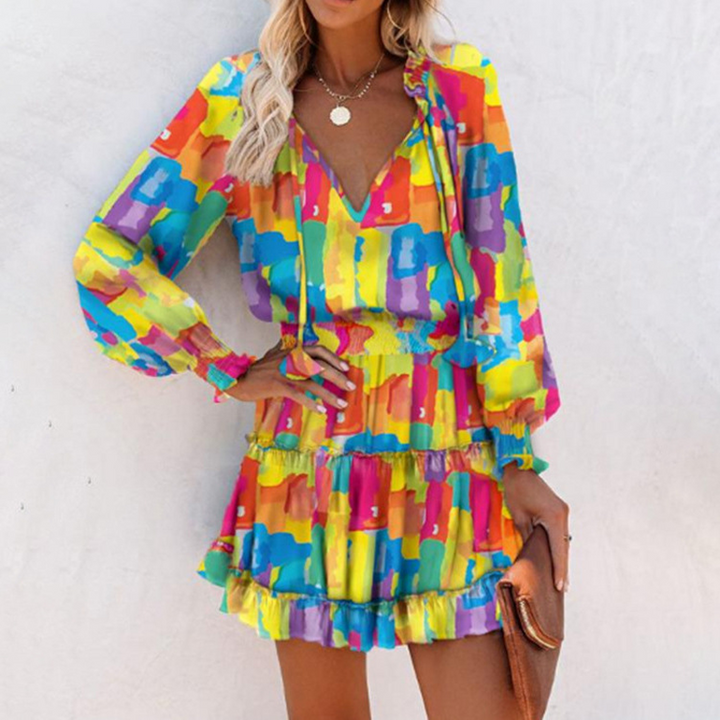 Sissel - Vestido Mini Com Decote Em V e Folhos