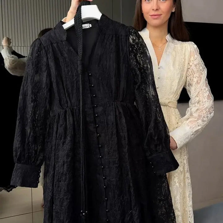 Roslyn - Vestido Maxi Bordado Com Mangas Largas Compridas