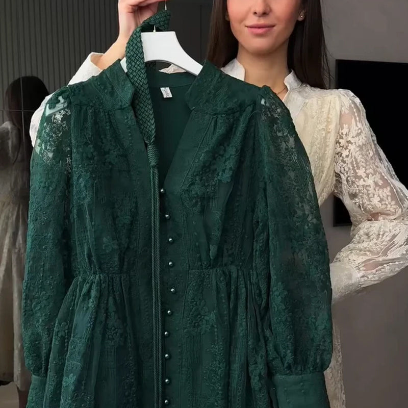 Roslyn - Vestido Maxi Bordado Com Mangas Largas Compridas