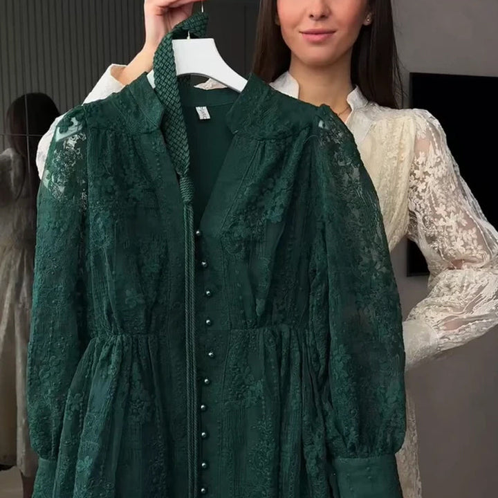 Roslyn - Vestido Maxi Bordado Com Mangas Largas Compridas