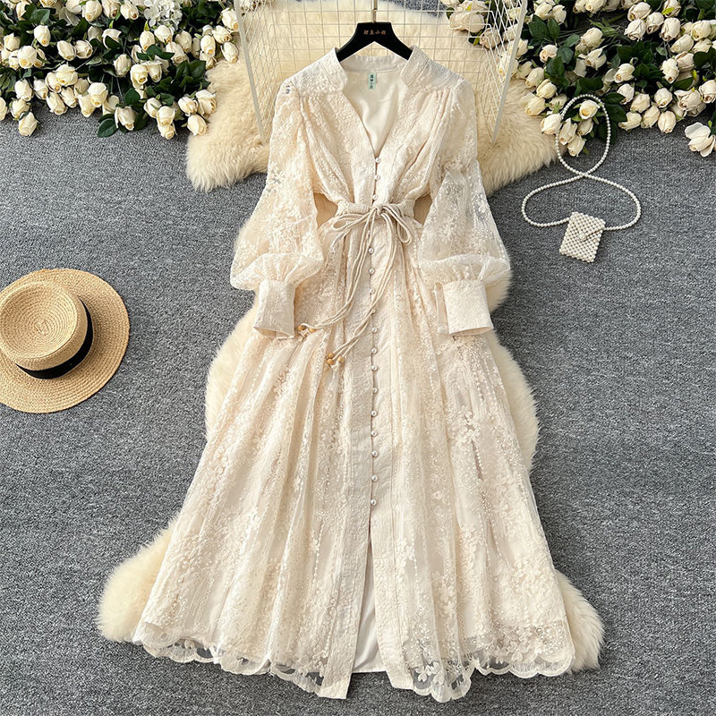 Roslyn - Vestido Maxi Bordado Com Mangas Largas Compridas