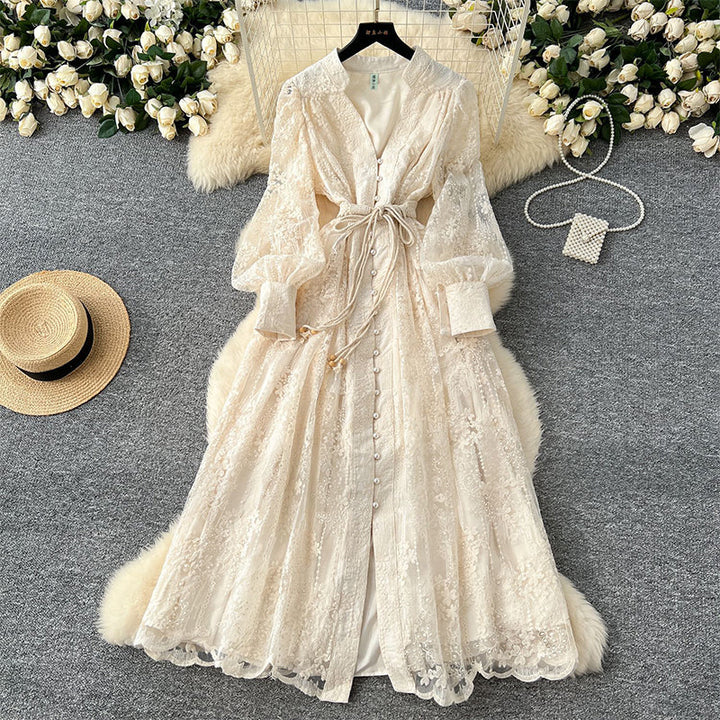 Roslyn - Vestido Maxi Bordado Com Mangas Largas Compridas