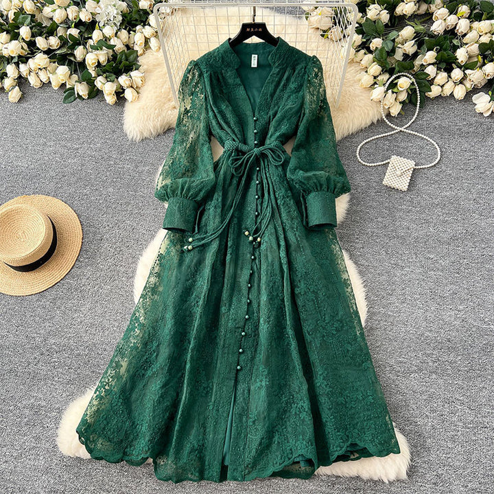 Roslyn - Vestido Maxi Bordado Com Mangas Largas Compridas