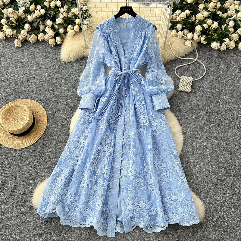 Roslyn - Vestido Maxi Bordado Com Mangas Largas Compridas