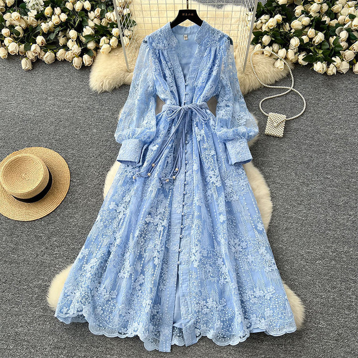 Roslyn - Vestido Maxi Bordado Com Mangas Largas Compridas