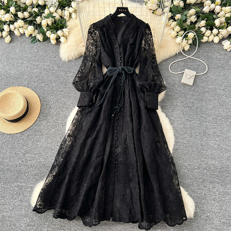 Roslyn - Vestido Maxi Bordado Com Mangas Largas Compridas