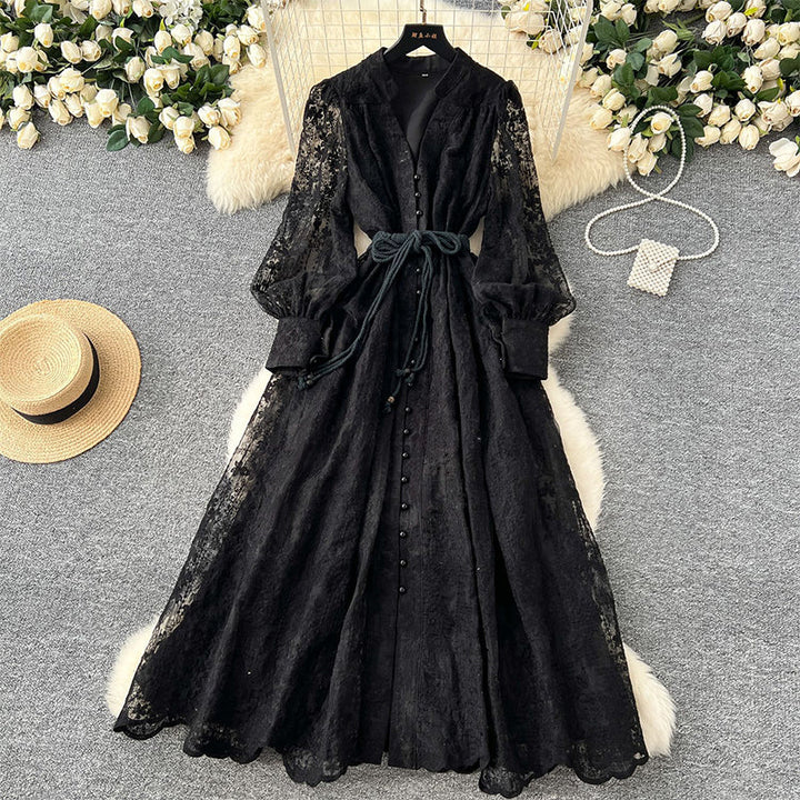 Roslyn - Vestido Maxi Bordado Com Mangas Largas Compridas
