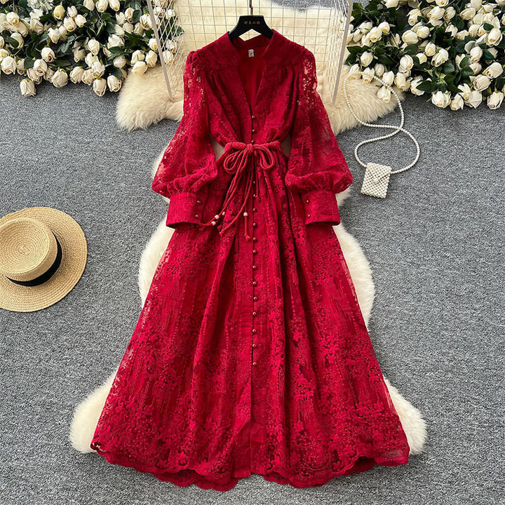 Roslyn - Vestido Maxi Bordado Com Mangas Largas Compridas