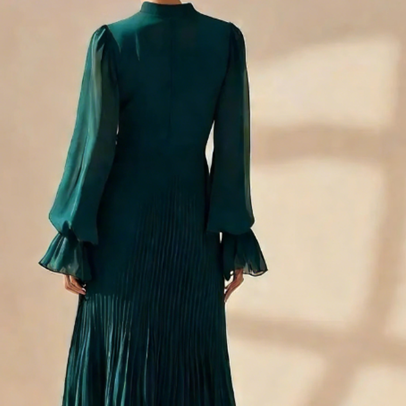 Daryna - Vestido Midi Plissado Com Decote Em Forma De Fechadura