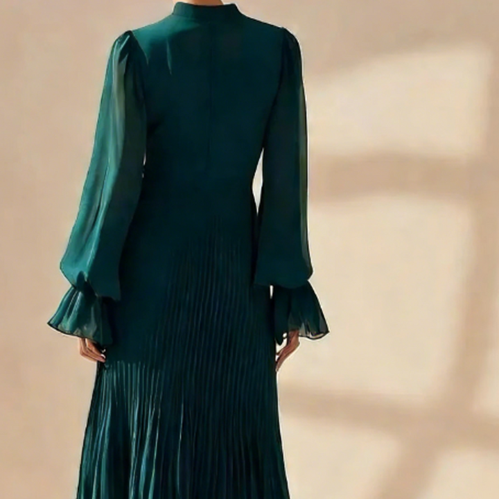 Daryna - Vestido Midi Plissado Com Decote Em Forma De Fechadura