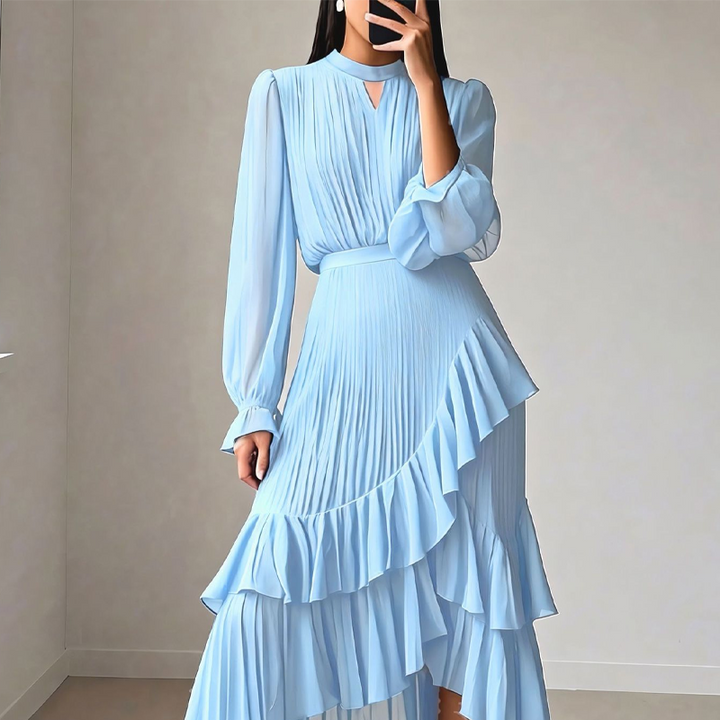 Daryna - Vestido Midi Plissado Com Decote Em Forma De Fechadura