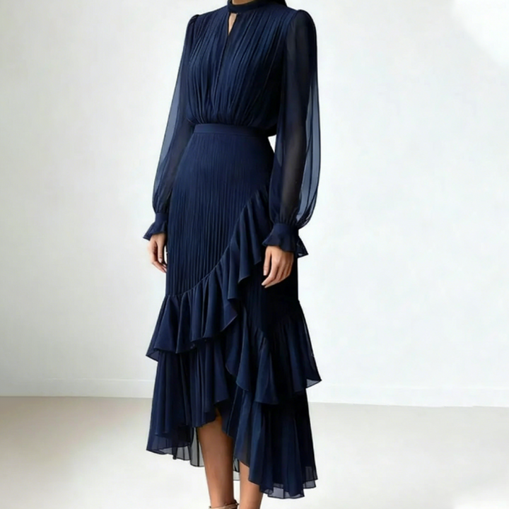 Daryna - Vestido Midi Plissado Com Decote Em Forma De Fechadura
