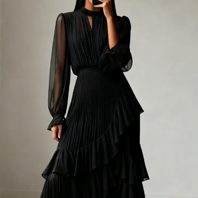 Daryna - Vestido Midi Plissado Com Decote Em Forma De Fechadura