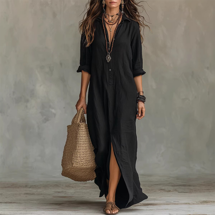 Nilza - Vestido Maxi De Corte Largo Com Fenda à Frente