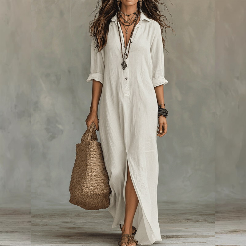 Nilza - Vestido Maxi De Corte Largo Com Fenda à Frente