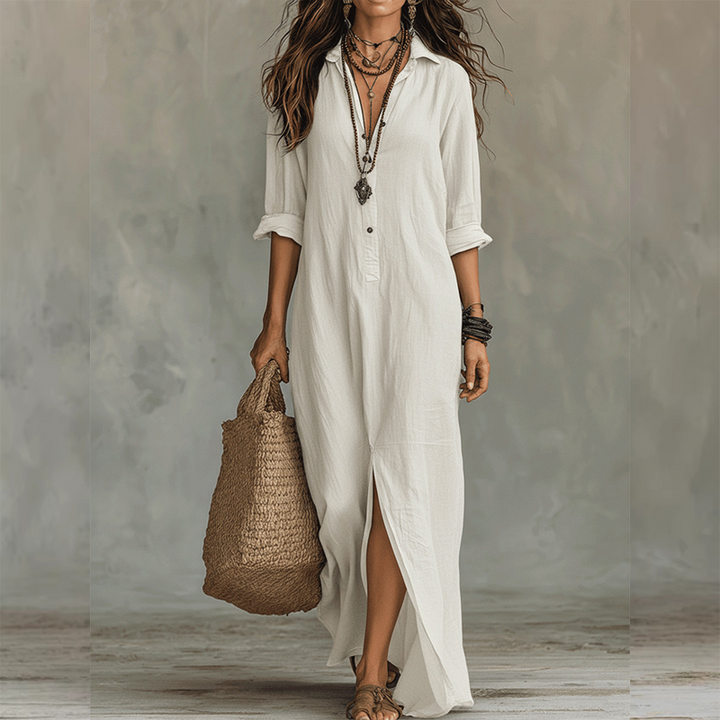 Nilza - Vestido Maxi De Corte Largo Com Fenda à Frente