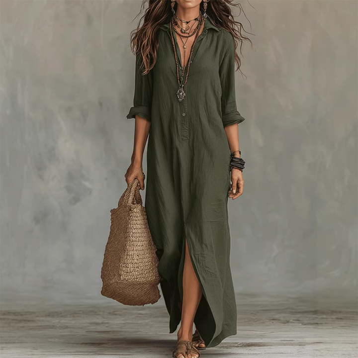 Nilza - Vestido Maxi De Corte Largo Com Fenda à Frente