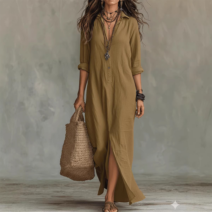 Nilza - Vestido Maxi De Corte Largo Com Fenda à Frente