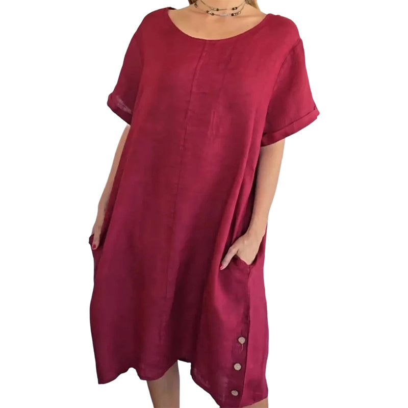Sheela - Vestido Casual De Linho e Algodão Com Bolsos