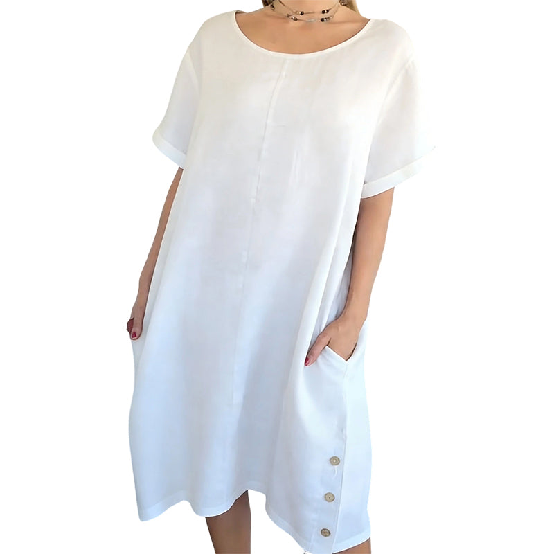 Sheela - Vestido Casual De Linho e Algodão Com Bolsos