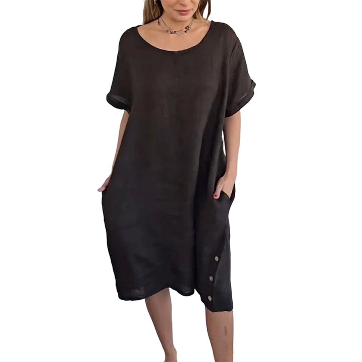 Sheela - Vestido Casual De Linho e Algodão Com Bolsos