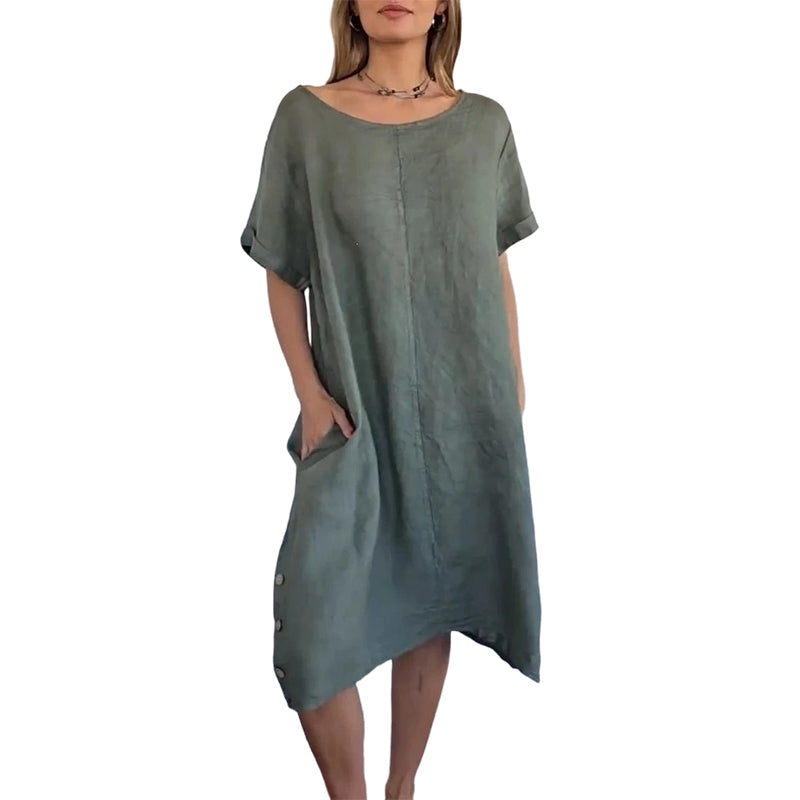 Sheela - Vestido Casual De Linho e Algodão Com Bolsos