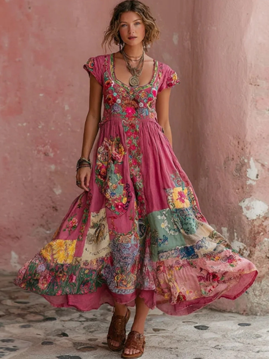 Emilien - Vestido maxi com Bordados Florais Artísticos