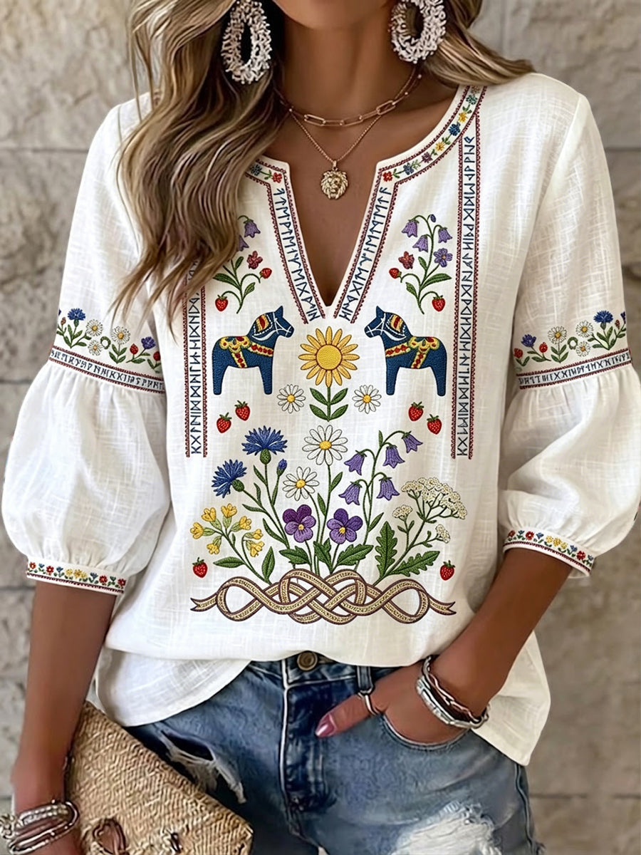 Nirilia - Top Floral Com Decote Em V De Estilo Vintage