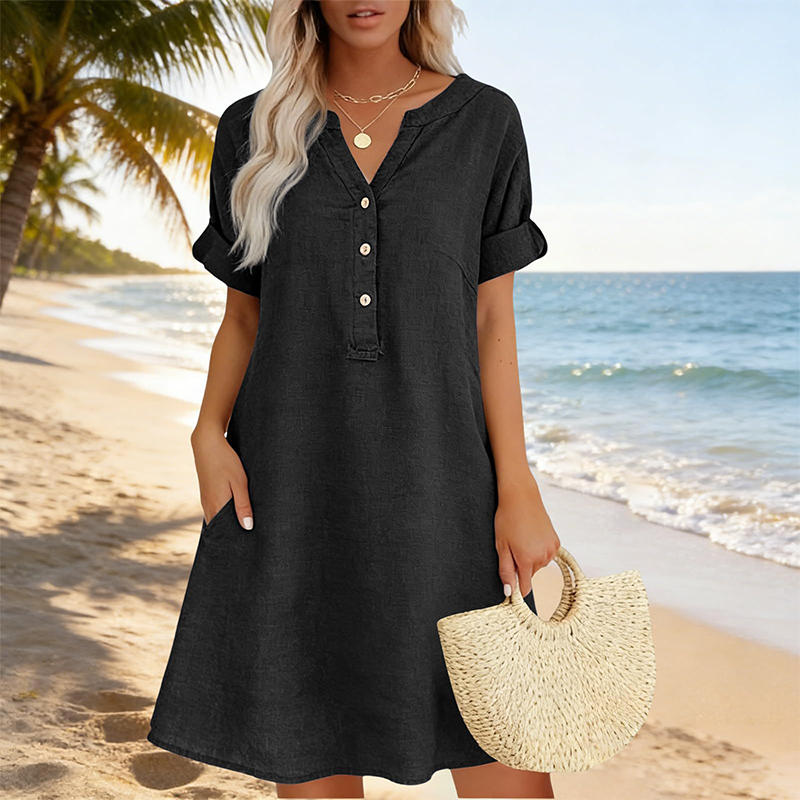 Jolande - Vestido Túnica Com Decote em V e Bolsos