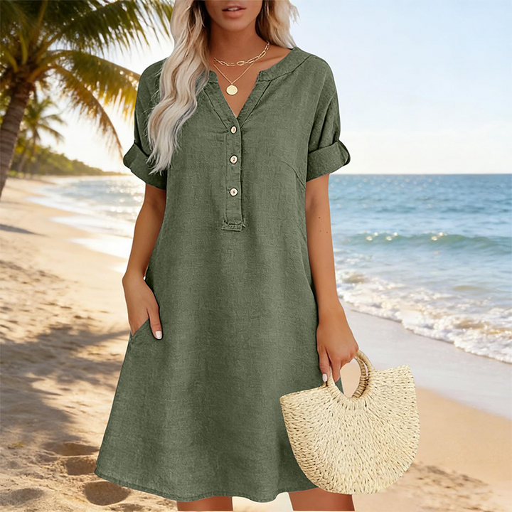 Jolande - Vestido Túnica Com Decote em V e Bolsos