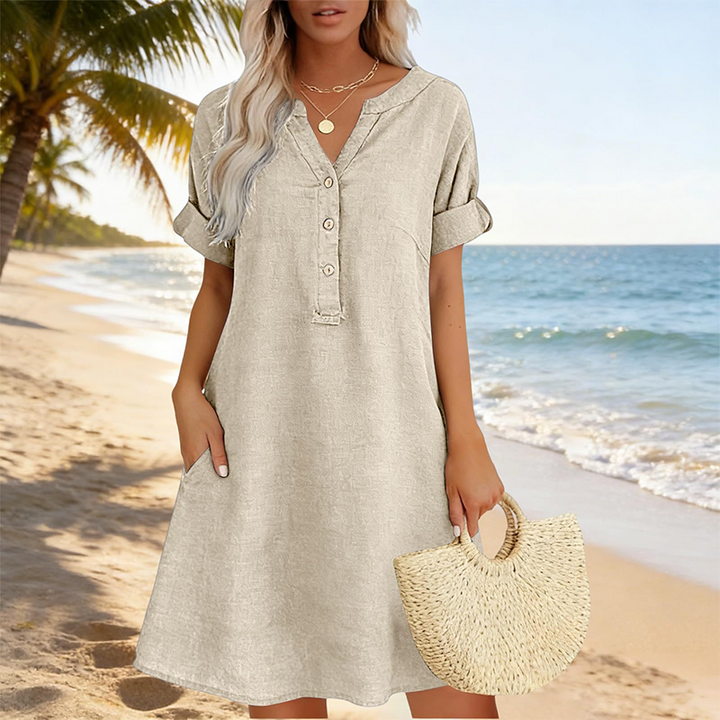 Jolande - Vestido Túnica Com Decote em V e Bolsos