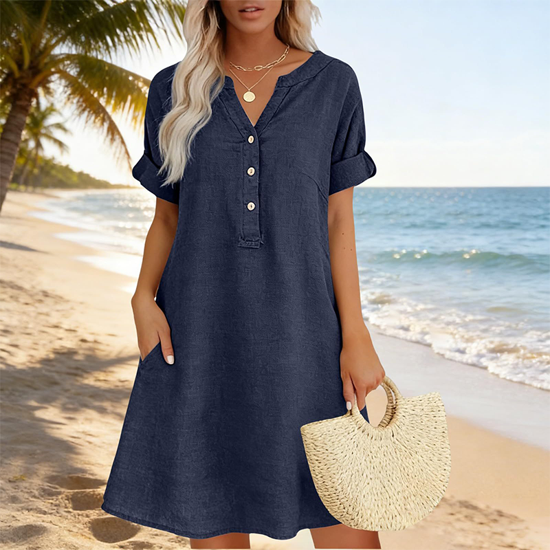 Jolande - Vestido Túnica Com Decote em V e Bolsos