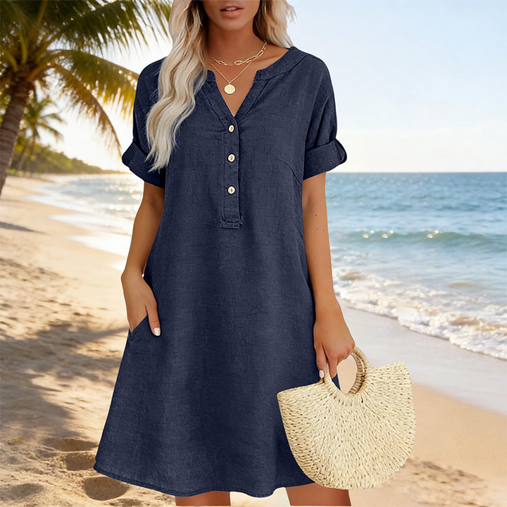 Jolande - Vestido Túnica Com Decote em V e Bolsos