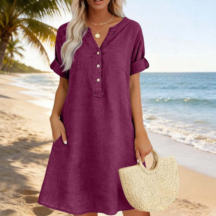 Jolande - Vestido Túnica Com Decote em V e Bolsos