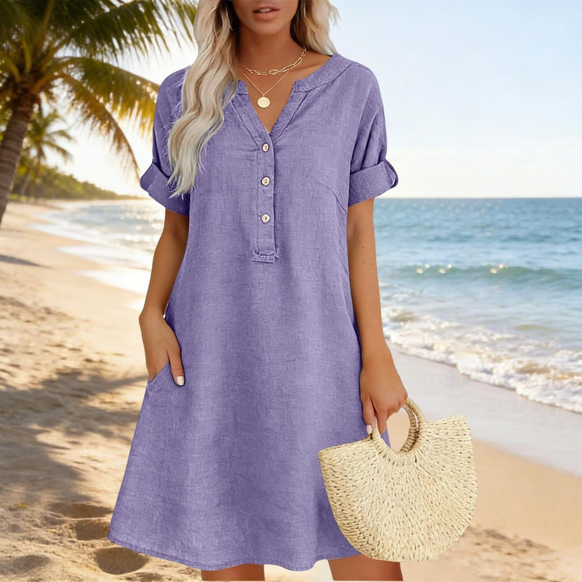 Jolande - Vestido Túnica Com Decote em V e Bolsos