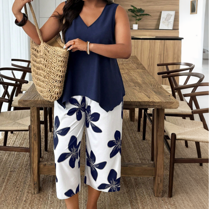 Aniza - Top Assimétrico e Calças Capri Com Padrão Floral