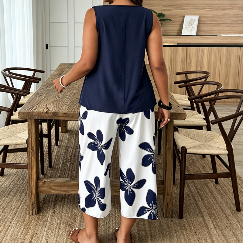 Aniza - Top Assimétrico e Calças Capri Com Padrão Floral