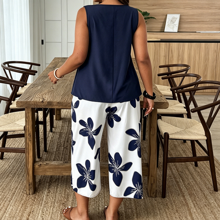 Aniza - Top Assimétrico e Calças Capri Com Padrão Floral