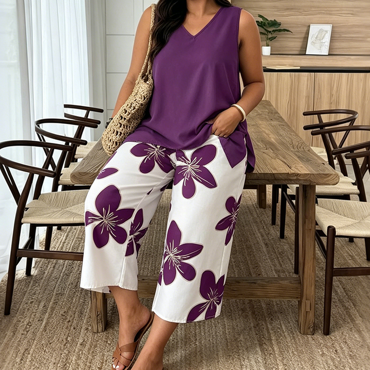 Aniza - Top Assimétrico e Calças Capri Com Padrão Floral