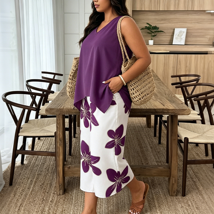 Aniza - Top Assimétrico e Calças Capri Com Padrão Floral