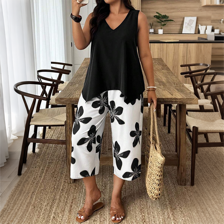 Aniza - Top Assimétrico e Calças Capri Com Padrão Floral
